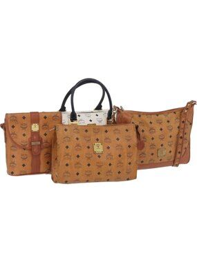 MCM Vicetos Logogram Clutch Bag PVC Leather 4 Set White Beige
